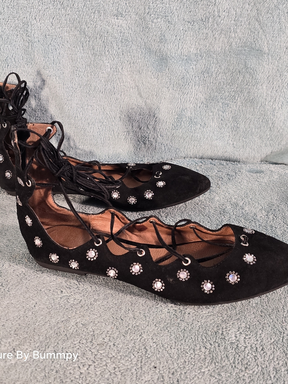 Free People x Jeffrey Campbell "Spring Sparkle" Lace-Up Ballet Flats. Size 7